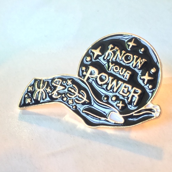 “Know Your Power” hand black metal enamel pin NWT - Picture 2 of 7